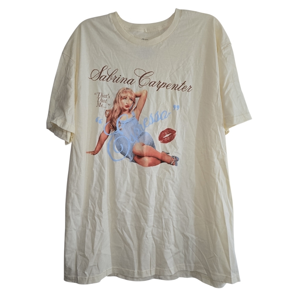 NWT Sabrina Carpenter Espresso T-shirt Cream Butter Yellow 1X Graphic Novelty